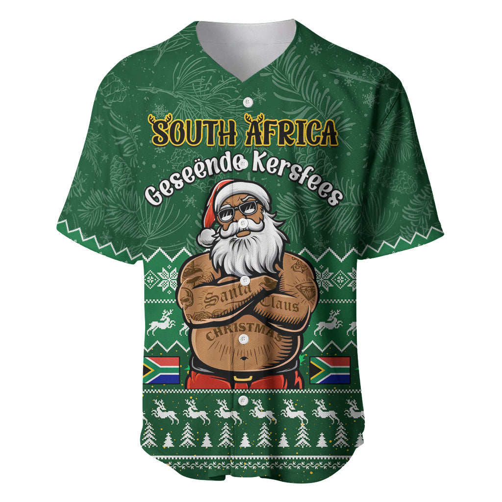 Personalised South Africa Christmas Baseball Jersey Cool Santa Claus With South African Map - Wonder Print Shop