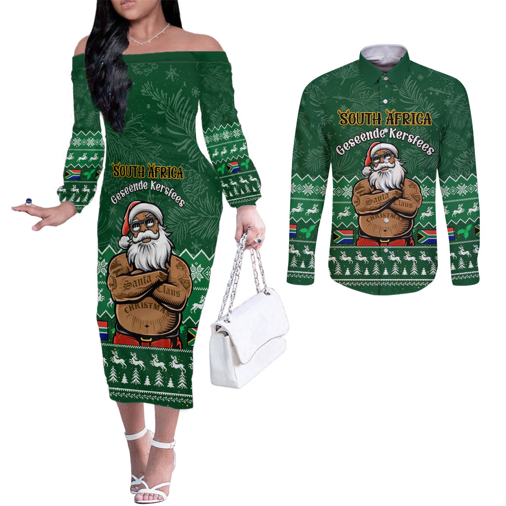 personalised-south-africa-christmas-couples-matching-off-the-shoulder-long-sleeve-dress-and-long-sleeve-button-shirt-cool-santa-claus-with-south-african-map