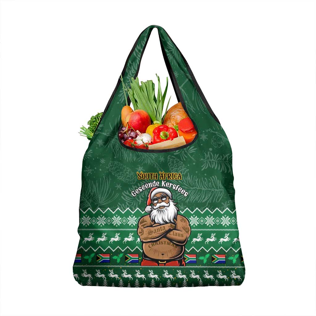 South Africa Christmas Grocery Bag Cool Santa Claus With South African Map