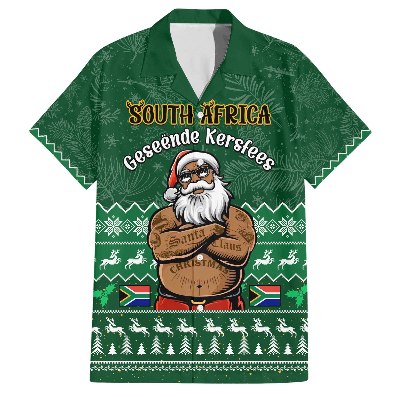 Personalised South Africa Christmas Hawaiian Shirt Cool Santa Claus With South African Map - Wonder Print Shop