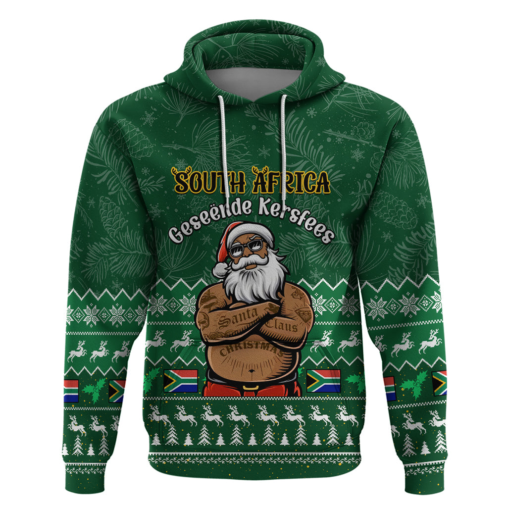 Personalised South Africa Christmas Hoodie Cool Santa Claus With South African Map - Wonder Print Shop