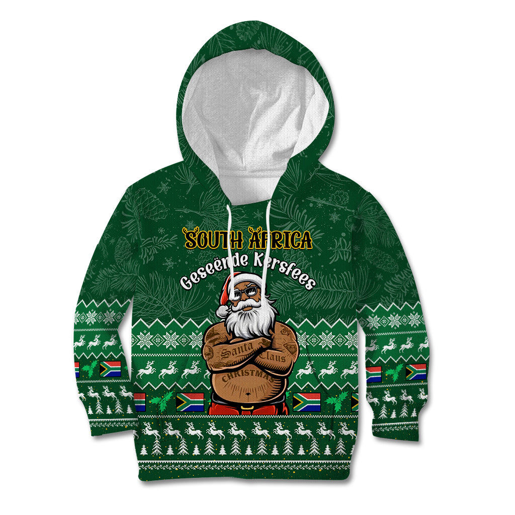 Personalised South Africa Christmas Kid Hoodie Cool Santa Claus With South African Map - Wonder Print Shop