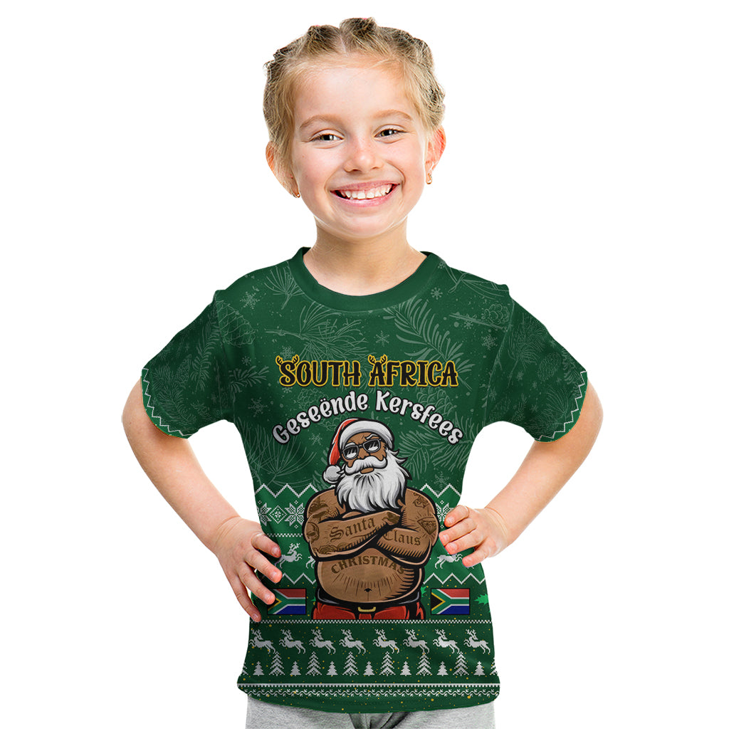 Personalised South Africa Christmas Kid T Shirt Cool Santa Claus With South African Map - Wonder Print Shop