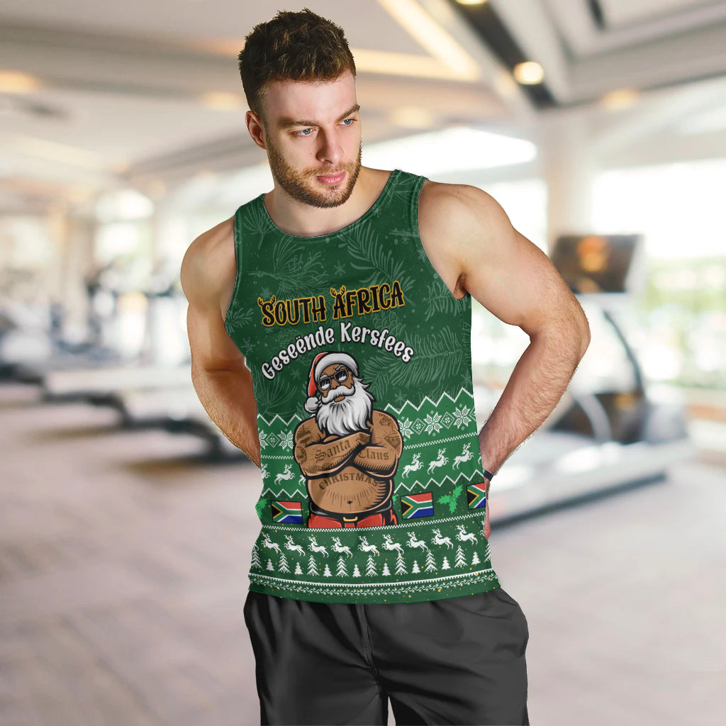 Personalised South Africa Christmas Men Tank Top Cool Santa Claus With South African Map - Wonder Print Shop