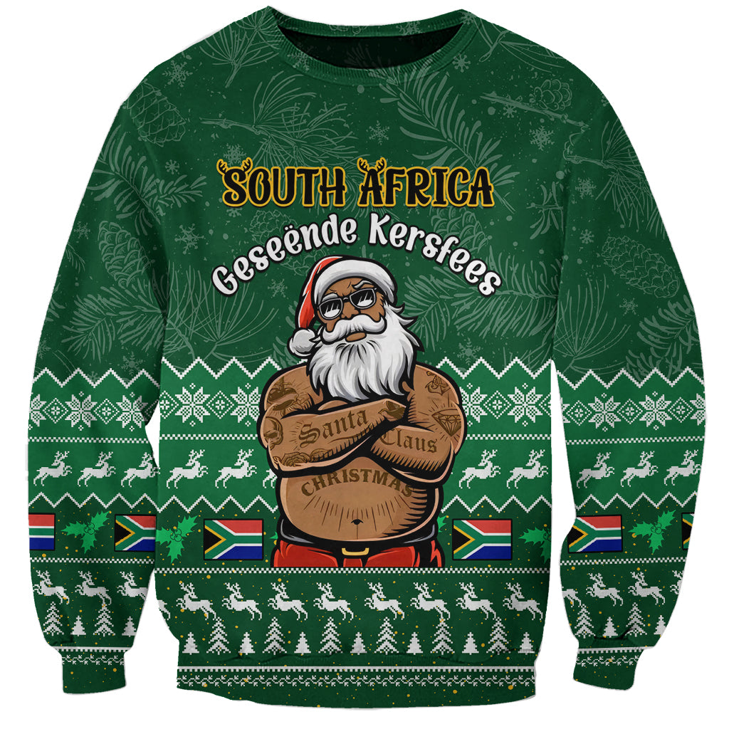 Personalised South Africa Christmas Sweatshirt Cool Santa Claus With South African Map - Wonder Print Shop