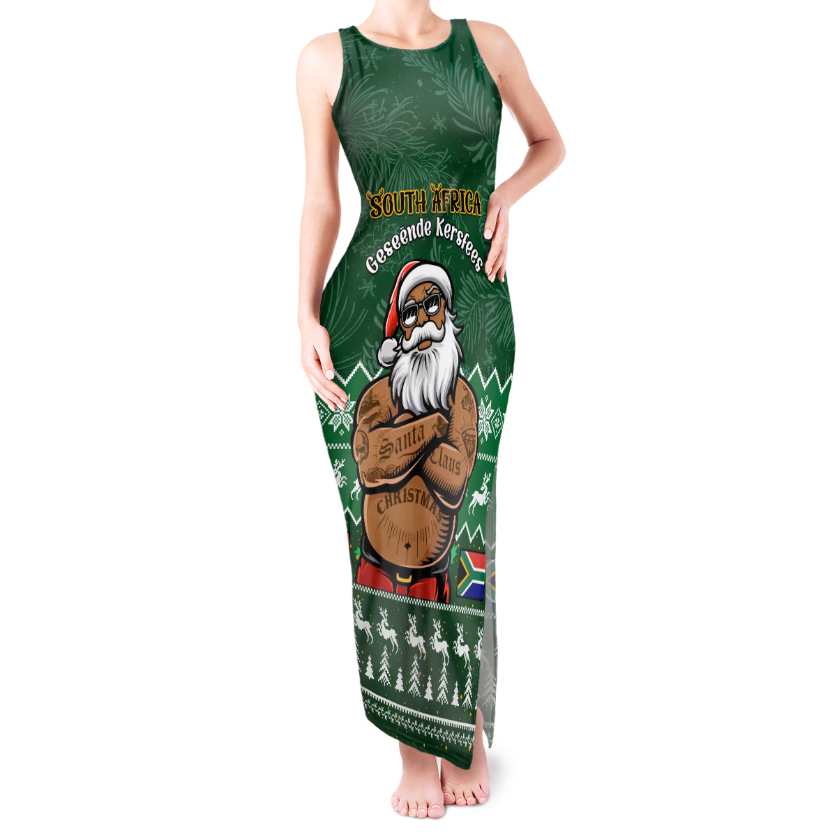 Personalised South Africa Christmas Tank Maxi Dress Cool Santa Claus With South African Map - Wonder Print Shop