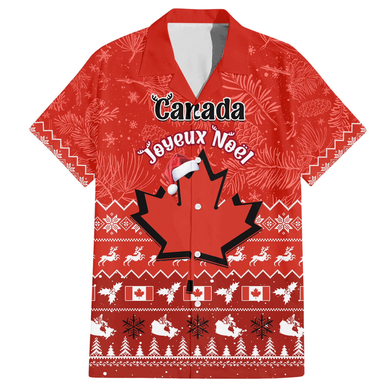 Personalised Canada Christmas Hawaiian Shirt Maple Leaf Santa With Map Merry Xmas - Wonder Print Shop