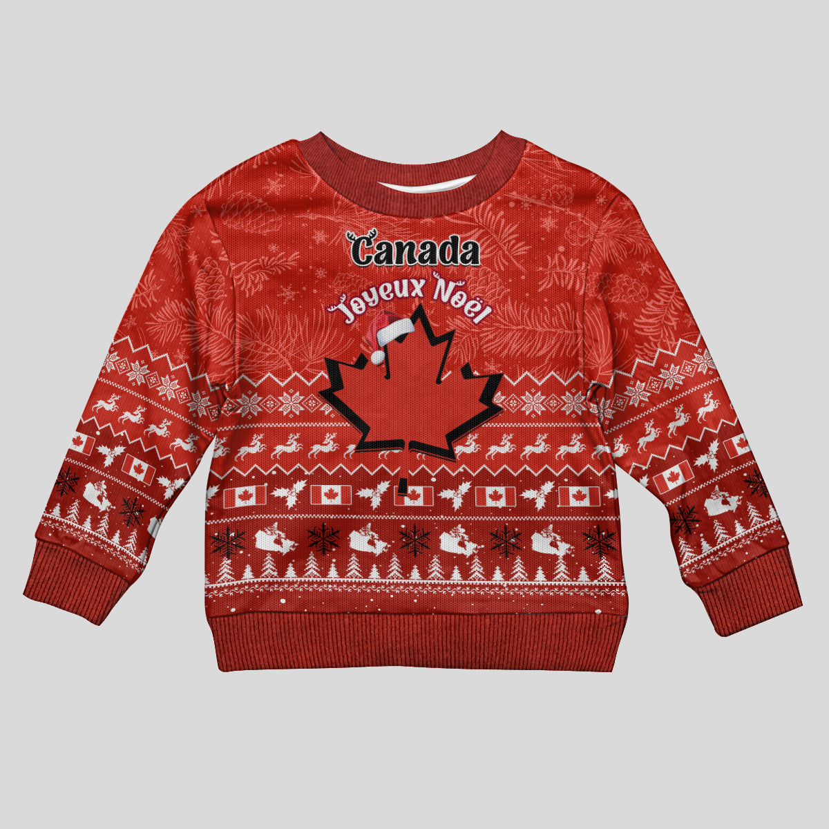 Personalised Canada Christmas Kid Ugly Christmas Sweater Maple Leaf Santa With Map Merry Xmas - Wonder Print Shop