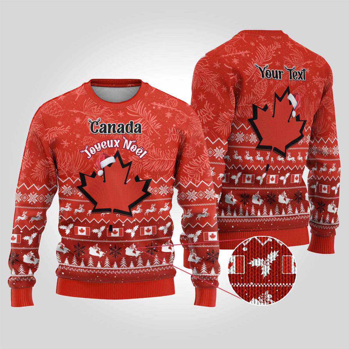 Personalised Canada Christmas Ugly Christmas Sweater Maple Leaf Santa With Map Merry Xmas - Wonder Print Shop