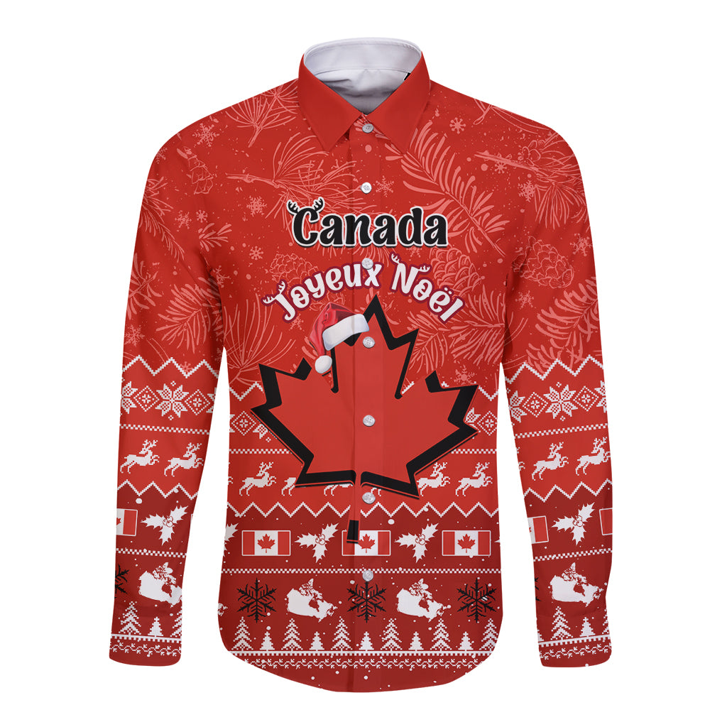 Personalised Canada Christmas Long Sleeve Button Shirt Maple Leaf Santa With Map Merry Xmas - Wonder Print Shop