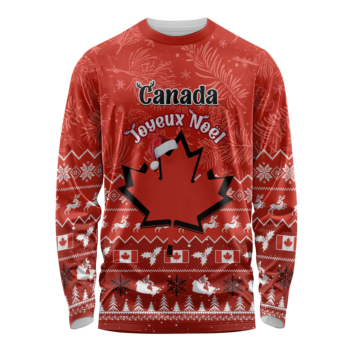 Personalised Canada Christmas Long Sleeve Shirt Maple Leaf Santa With Map Merry Xmas - Wonder Print Shop