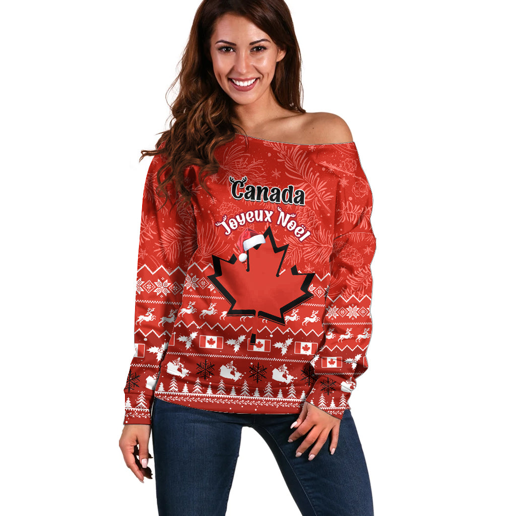 Personalised Canada Christmas Off Shoulder Sweater Maple Leaf Santa With Map Merry Xmas - Wonder Print Shop