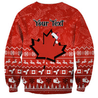 Red unisex Christmas sweatshirt with Your Text maple leaf and winter pattern