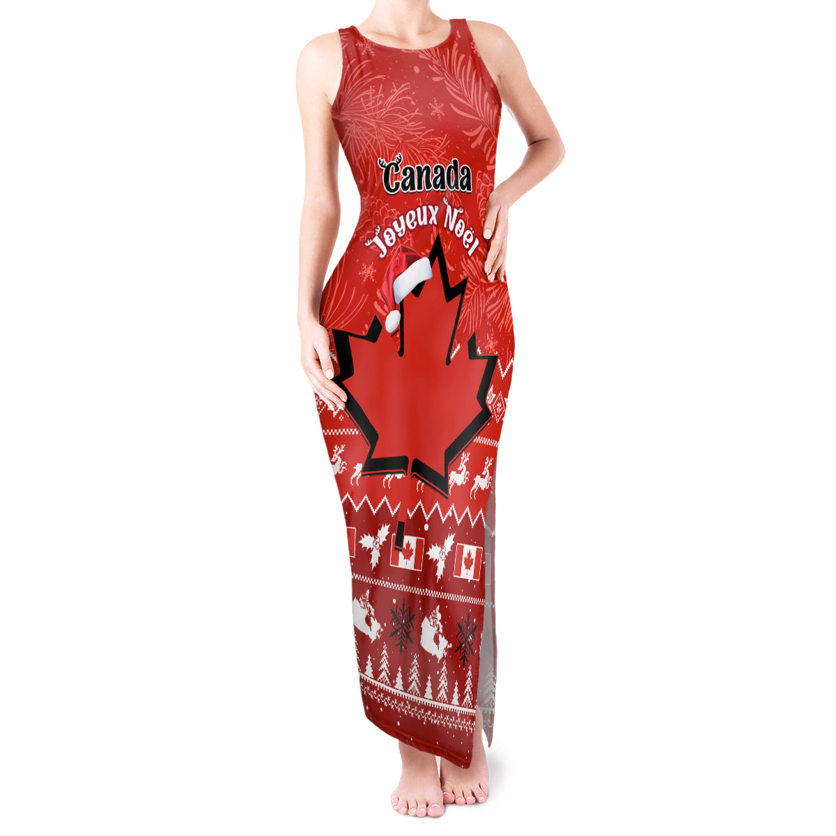 Personalised Canada Christmas Tank Maxi Dress Maple Leaf Santa With Map Merry Xmas - Wonder Print Shop