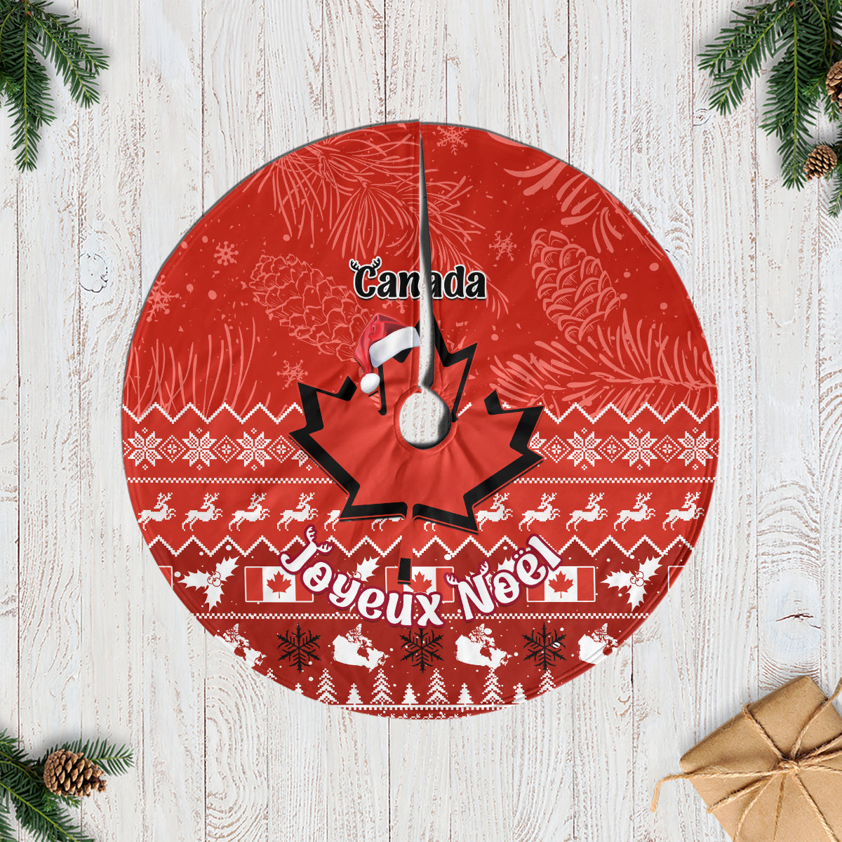 Canada Christmas Tree Skirt Maple Leaf Santa With Map Merry Xmas - Wonder Print Shop