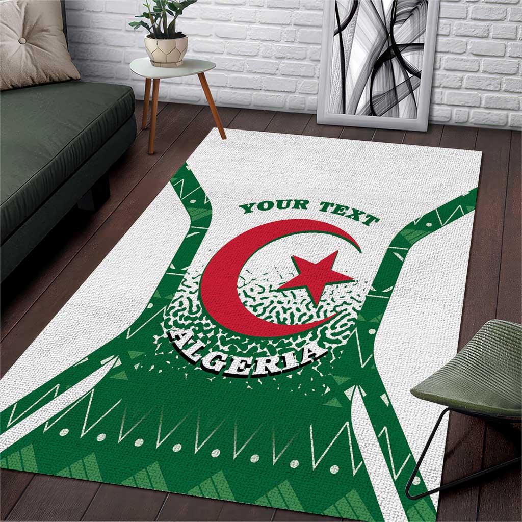 Personalized Algeria Area Rug Coat Of Arms African Pattern - Wonder Print Shop