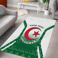 Green Algeria crest area rug with white border, red star and customizable text