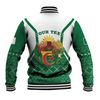 Green/white baseball jacket with 'Your Text' graphic and Algerian map emblem