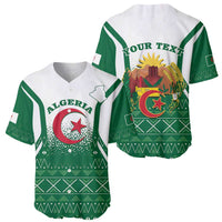 Two personalized baseball jerseys, green/white; Algeria front and 'YOUR TEXT' back print
