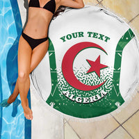 Personalized Algeria beach blanket with green crest, red star, and white 'YOUR TEXT' panel