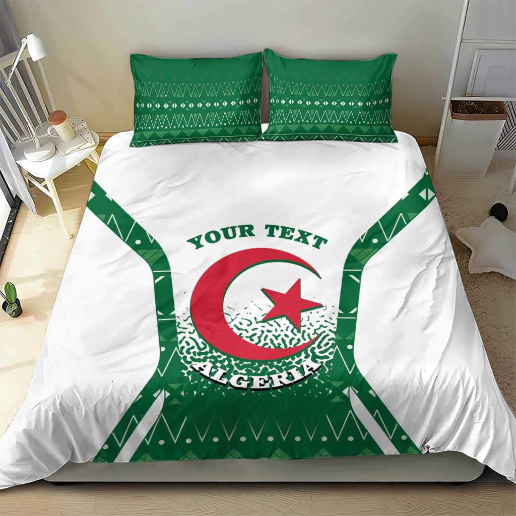Personalized bedding set with green-and-white Algeria coat-of-arms duvet and two pillowcases