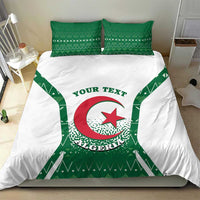 Personalized bedding set with green-and-white Algeria coat-of-arms duvet and two pillowcases