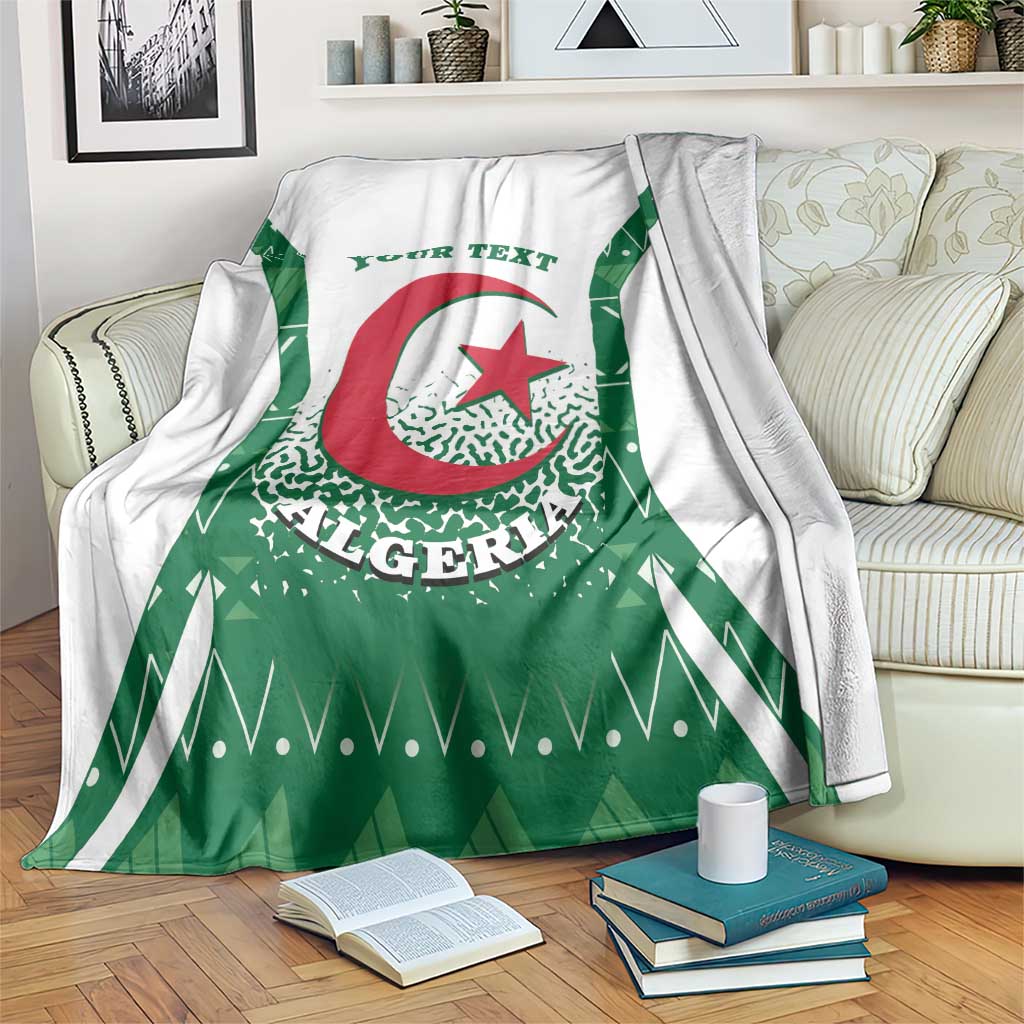 Green and white Algeria coat-of-arms throw blanket with red star and space for text