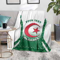 White and green Algeria graphic blanket spread on floor with red star and your text