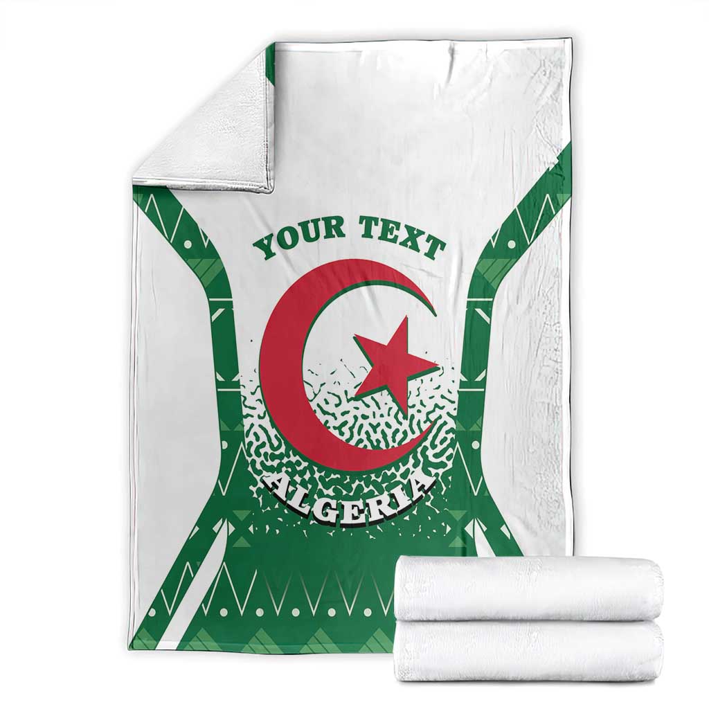 Algeria coat-of-arms blanket set: white/green throw with red star, plus folded blankets