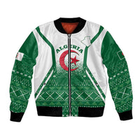Green and white Algeria coat of arms bomber jacket with front zipper and ribbed cuffs