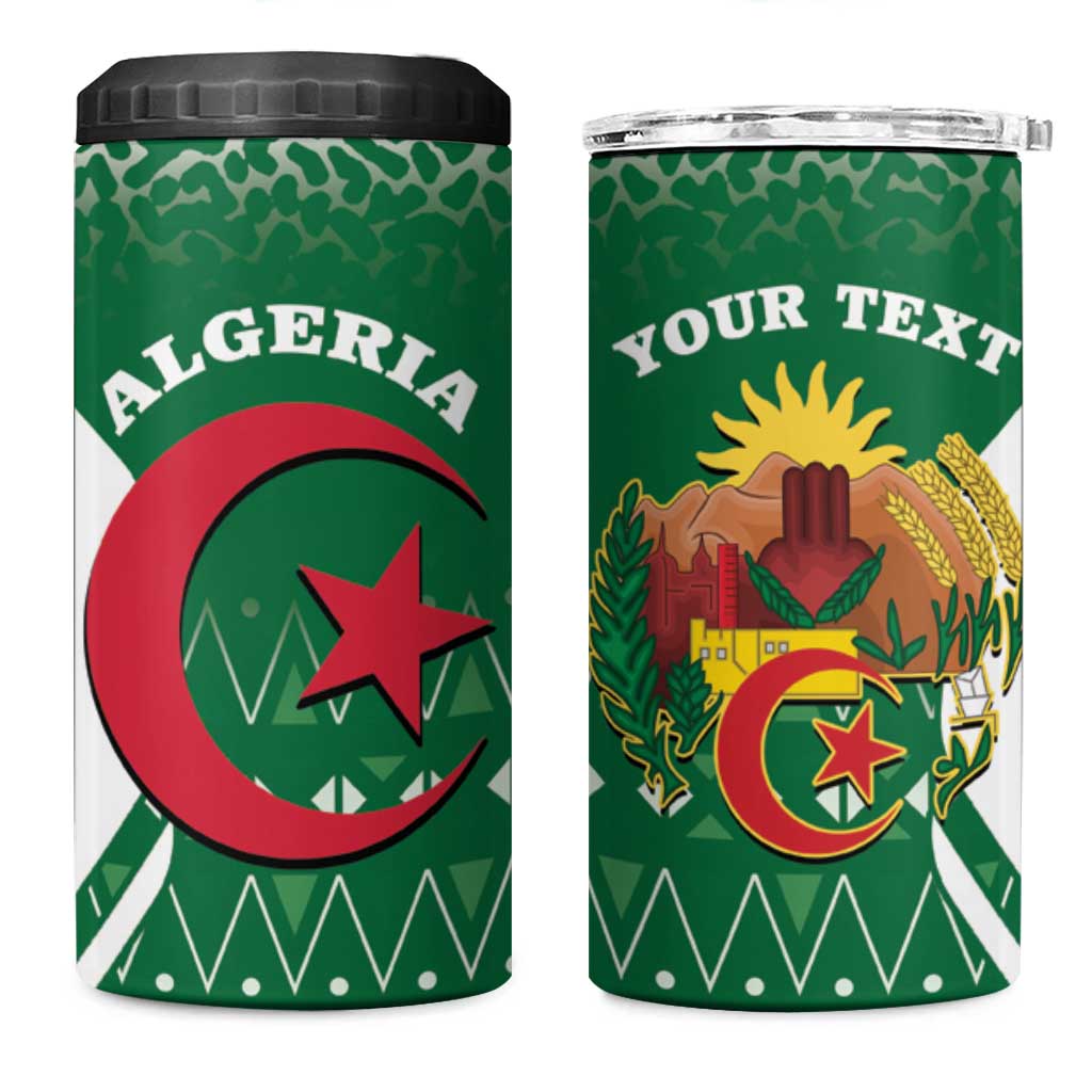 Personalized Algeria 4 in 1 Can Cooler Tumbler Coat Of Arms African Pattern - Wonder Print Shop