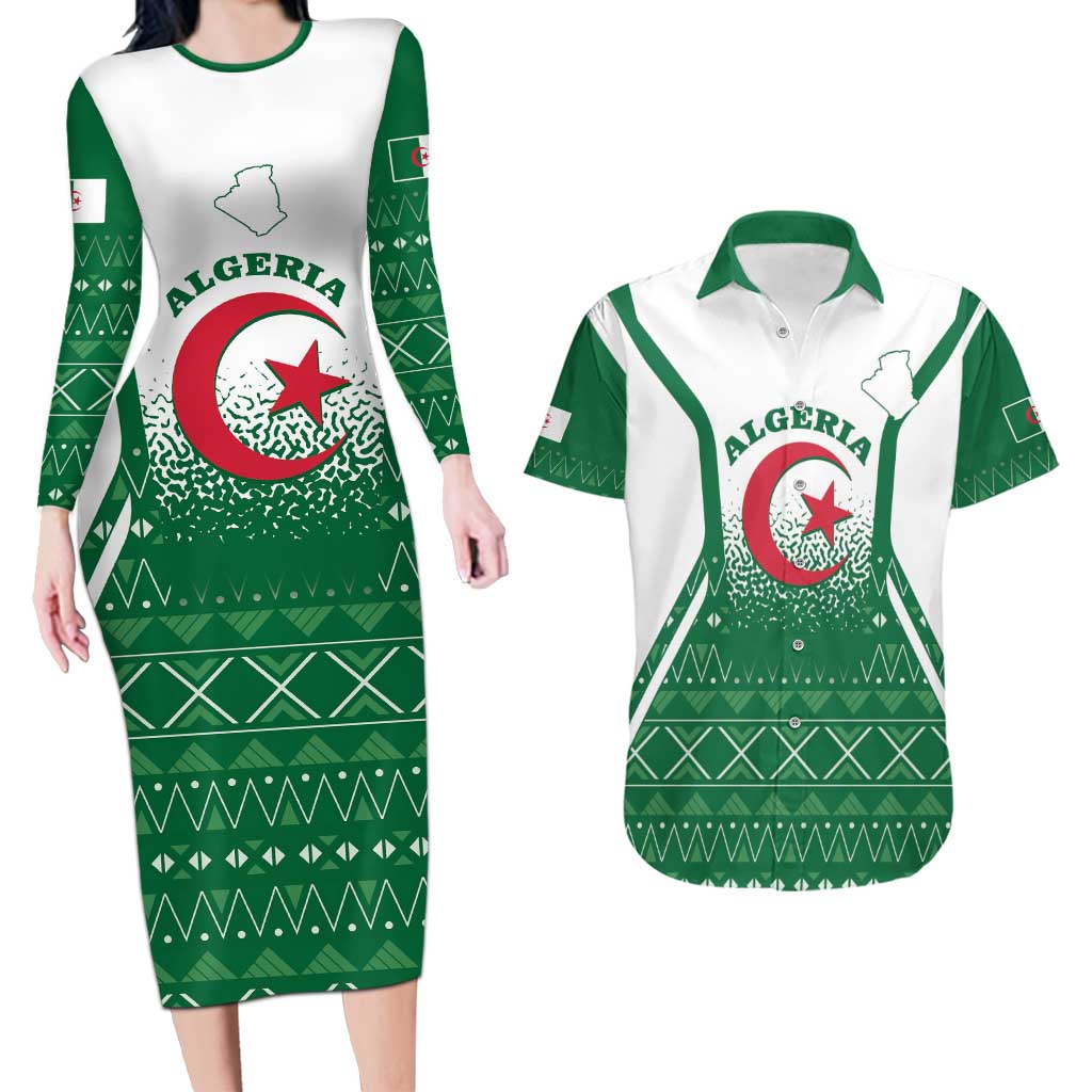 Personalized Algeria Couples Matching Long Sleeve Bodycon Dress and Hawaiian Shirt Coat Of Arms African Pattern - Wonder Print Shop