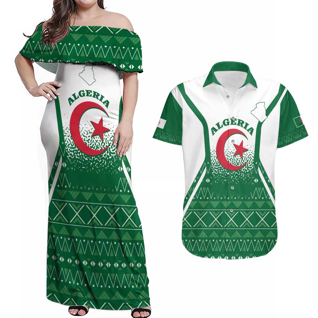 Personalized Algeria Couples Matching Off Shoulder Maxi Dress and Hawaiian Shirt Coat Of Arms African Pattern - Wonder Print Shop