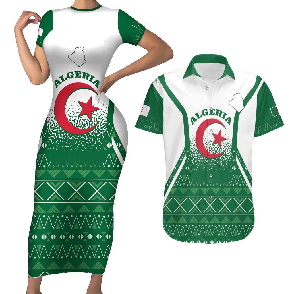 Personalized Algeria Couples Matching Short Sleeve Bodycon Dress and Hawaiian Shirt Coat Of Arms African Pattern - Wonder Print Shop