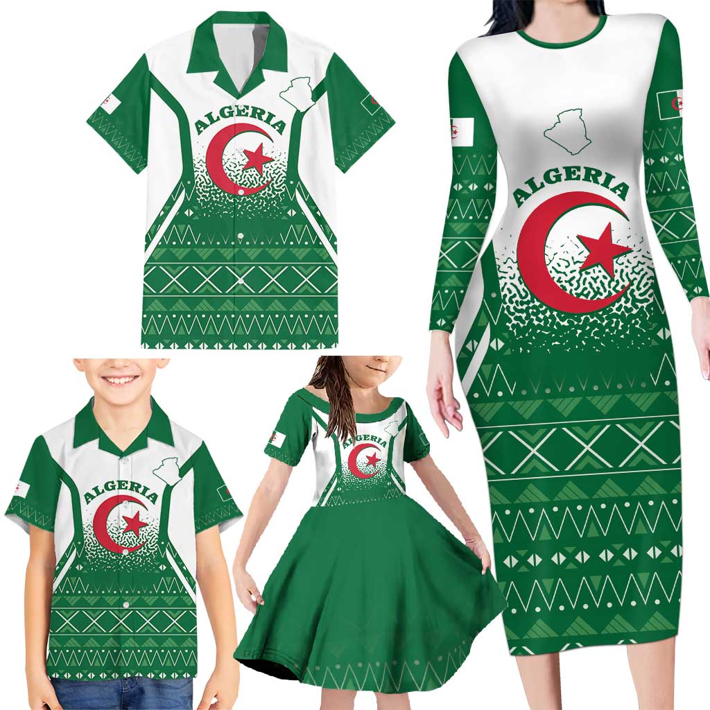 Personalized Algeria Family Matching Long Sleeve Bodycon Dress and Hawaiian Shirt Coat Of Arms African Pattern - Wonder Print Shop