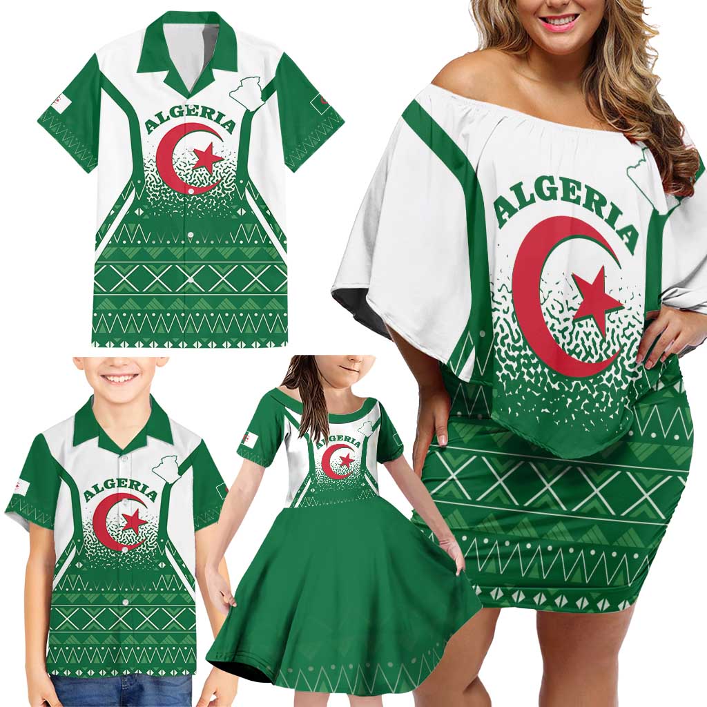 Personalized Algeria Family Matching Off Shoulder Short Dress and Hawaiian Shirt Coat Of Arms African Pattern - Wonder Print Shop