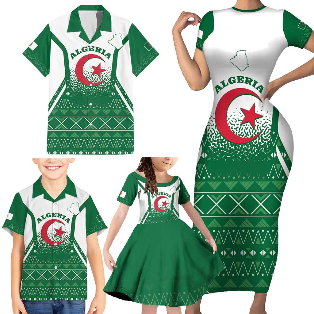 Personalized Algeria Family Matching Short Sleeve Bodycon Dress and Hawaiian Shirt Coat Of Arms African Pattern - Wonder Print Shop