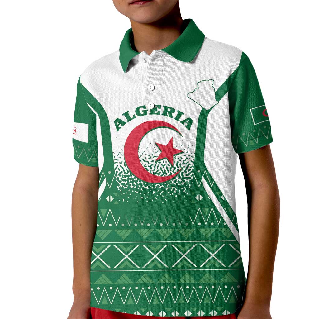 Personalized Algeria Kid Polo Shirt Coat Of Arms African Pattern - Wonder Print Shop