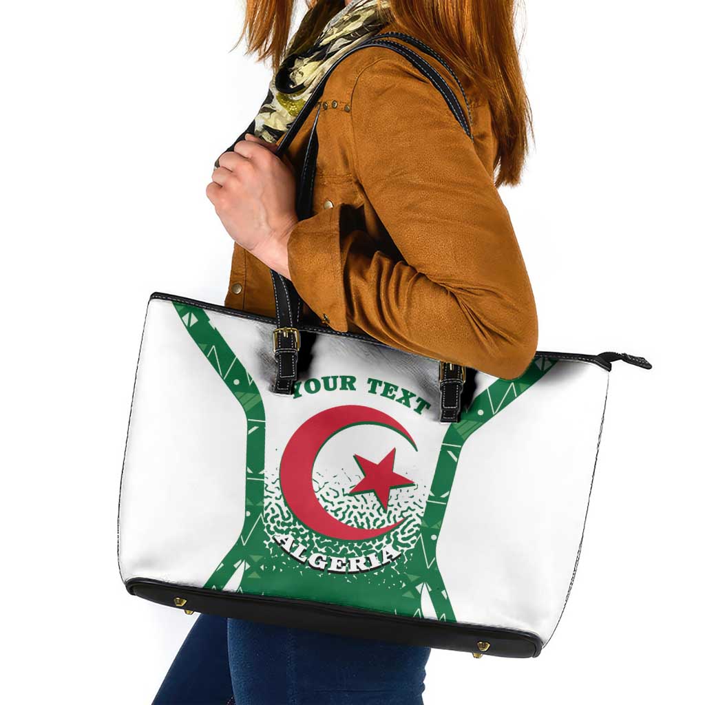 Personalized Algeria Leather Tote Bag Coat Of Arms African Pattern - Wonder Print Shop