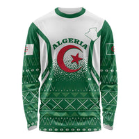 Green/white long-sleeve shirt coat with Algeria crest graphic and patterned sleeves