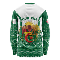Green/white long-sleeve shirt coat with YOUR TEXT graphic and Algeria emblem