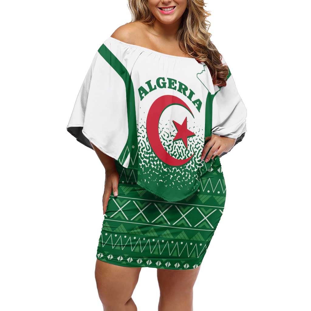 Personalized Algeria Off Shoulder Short Dress Coat Of Arms African Pattern - Wonder Print Shop