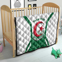 Personalized Algeria quilt coat of arms blanket on crib, white with green emblem and red star