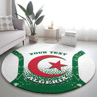 Green round carpet with Algeria emblem, red-and-white crescent, 'YOUR TEXT' top
