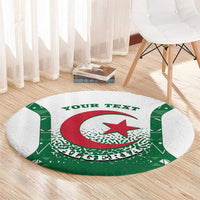 Green round Algeria carpet with circular emblem, red star, and 'YOUR TEXT' header