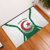 Personalized Algeria doormat, green emblem with customizable text on white background