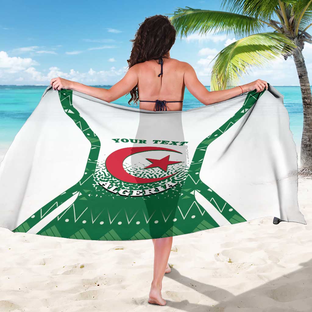 Green and white Algeria crest sarong draped at back, red star and 'Your text'