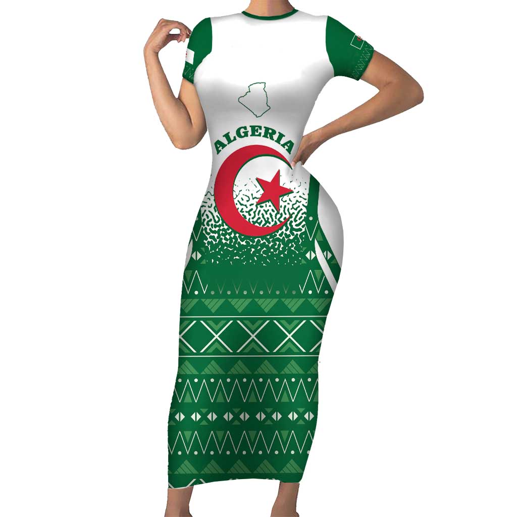 Personalized Algeria Short Sleeve Bodycon Dress Coat Of Arms African Pattern - Wonder Print Shop