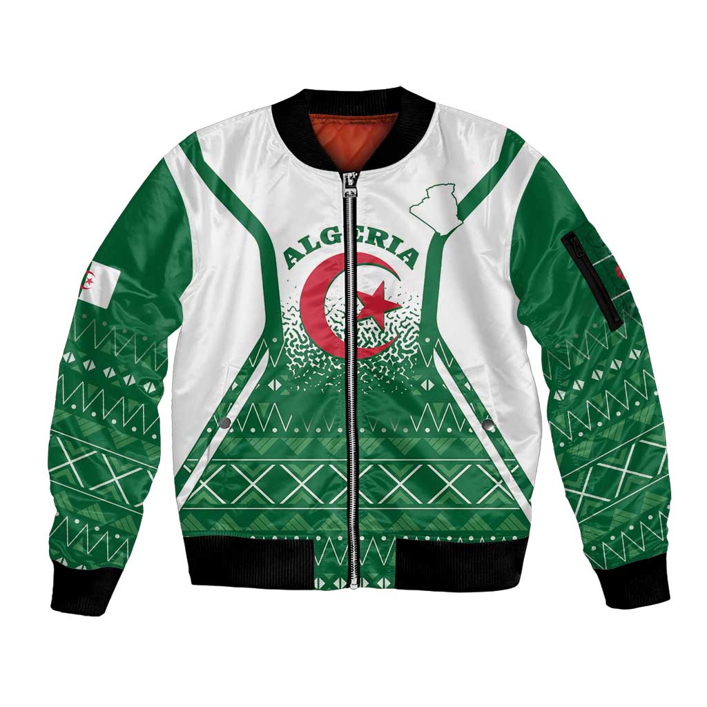 Personalized Algeria Sleeve Zip Bomber Jacket Coat Of Arms African Pattern - Wonder Print Shop