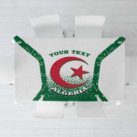 Green personalized tablecloth with Algeria coat of arms and “YOUR TEXT” banner